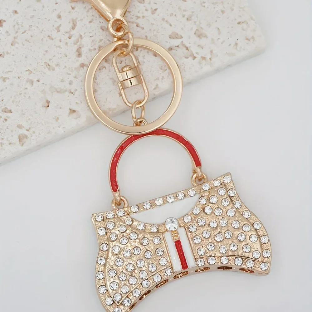 Cute Starry Rhinestone, Metal Bag Shape Keychain